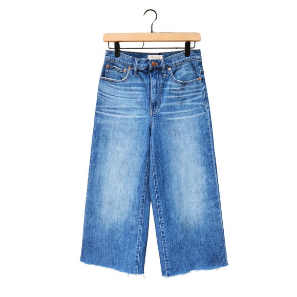 Madewell Denim - Madewell Jeans Women's 27 Fits 28x22 Blue Wide Leg Crop Raw Hem Faded Summer